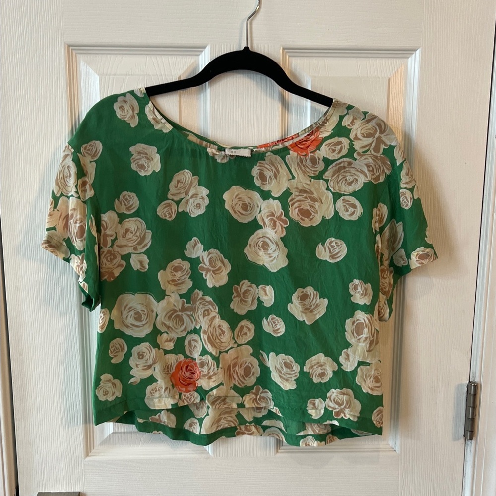 Anthropologie Floral Green silk Women's Top Sz 00